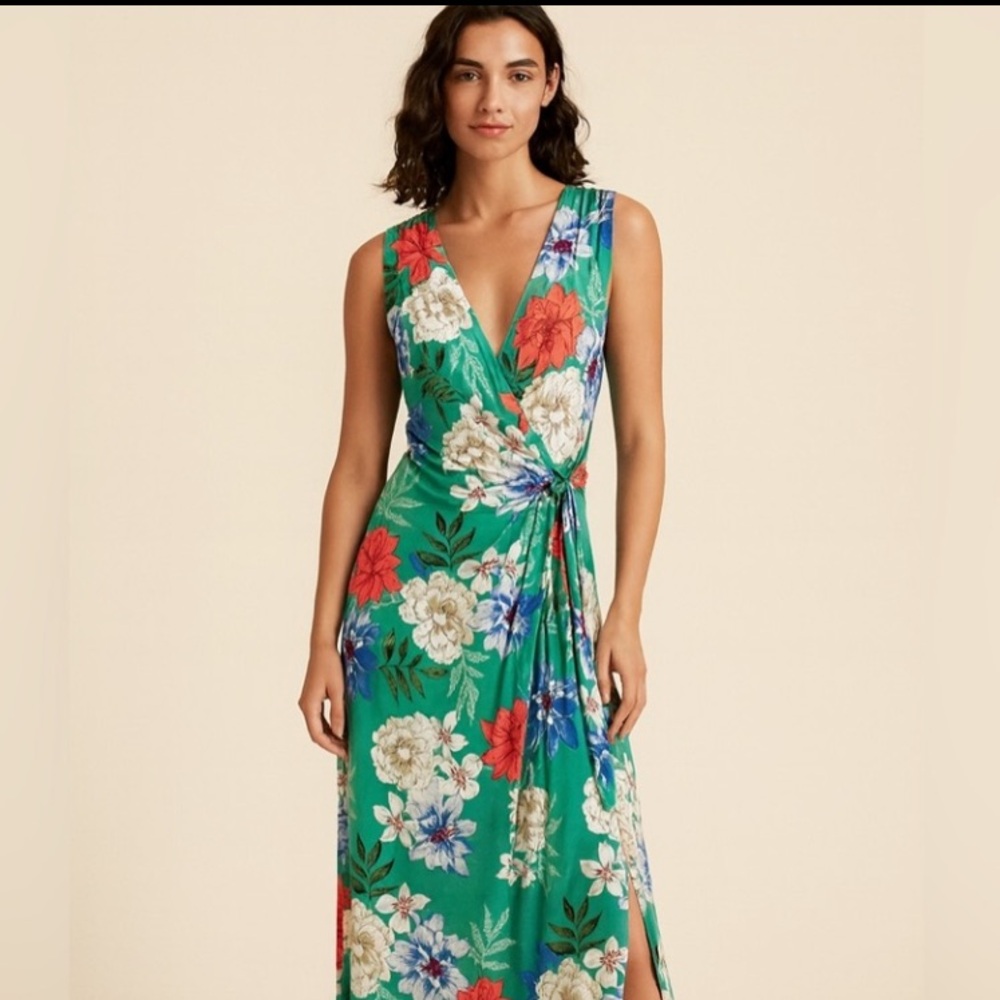 Lane Bryant Green and Blue Sleeveless Maxi Dress V-neck 10/12 NEW!
